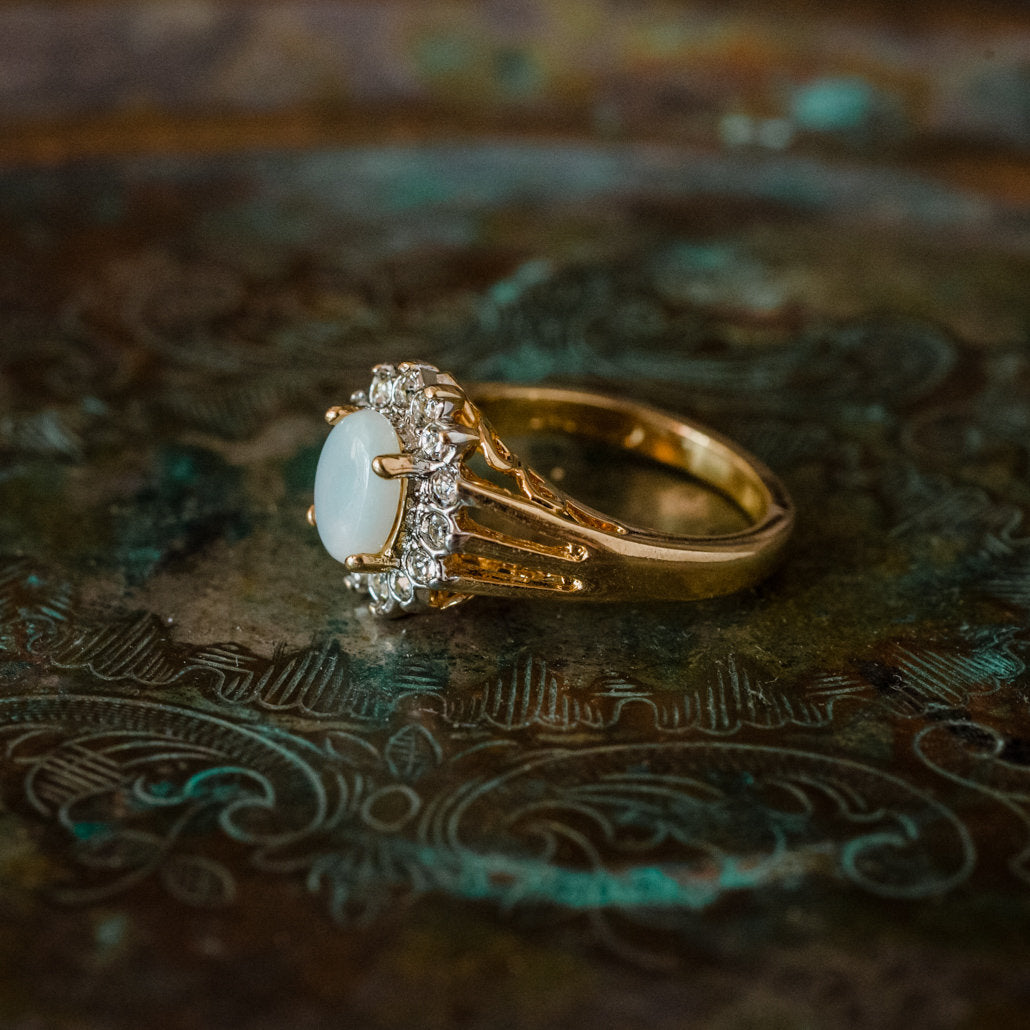 Vintage Jewelry Genuine Stone or Crystal Surrounded by Clear Austrian Crystals Ring Made in the USA by PVD Vintage Jewelry