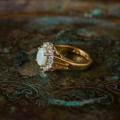 Vintage Jewelry Genuine Stone or Crystal Surrounded by Clear Austrian Crystals Ring Made in the USA by PVD Vintage Jewelry