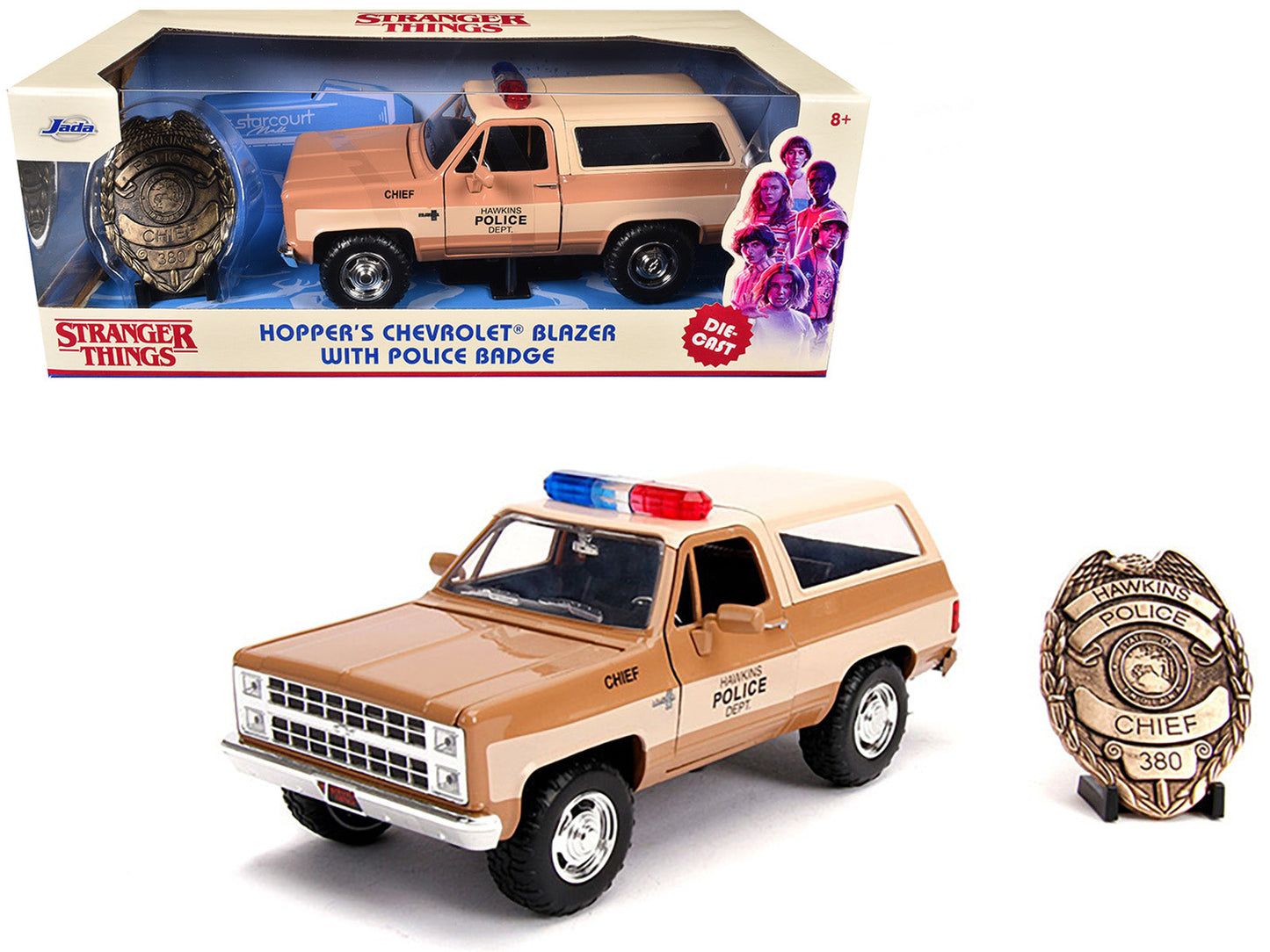 Hopper's Chevrolet Blazer with Police Badge "Hawkins Police Dept." "Stranger Things" (2016) TV Series 1/24 Diecast Model Car by Jada  free shipping USA