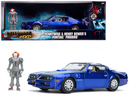Henry Bower's Pontiac Firebird Trans Am Candy Blue with Pennywise Diecast Figurine "It Chapter Two" (2019) Movie 1/24 Diecast Model Car by Jada  free shipping USA