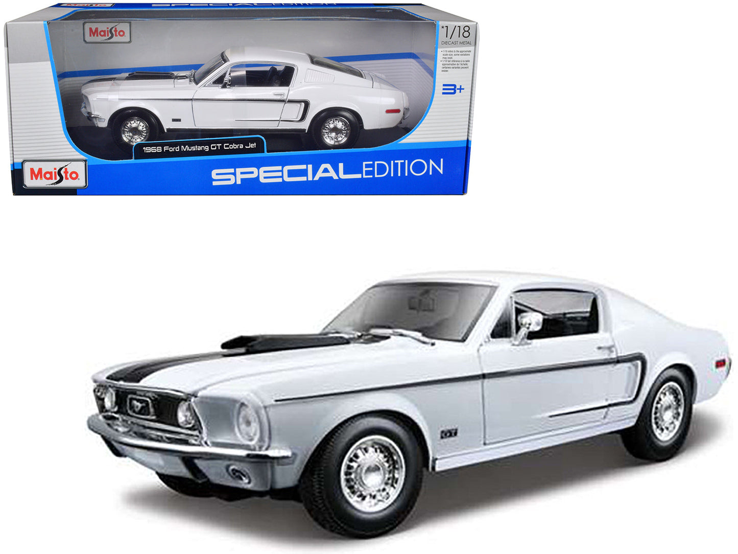 1968 Ford Mustang CJ Cobra Jet White 1/18 Diecast Model Car by Maisto  free shipping USA