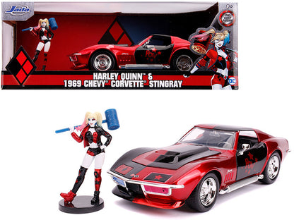 1969 Chevrolet Corvette Stingray with Harley Quinn Diecast Figurine "DC Comics" Series 1/24 Diecast Model Car by Jada  free shipping USA