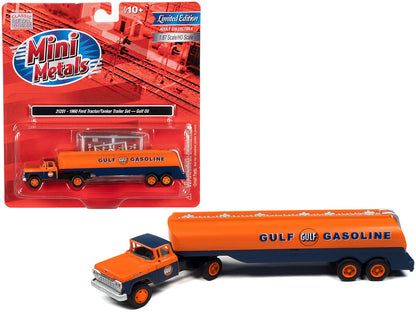 1960 Ford Tanker Truck Orange and Blue "Gulf Oil" 1/87 (HO) Scale Model by Classic Metal Works  free shipping USA
