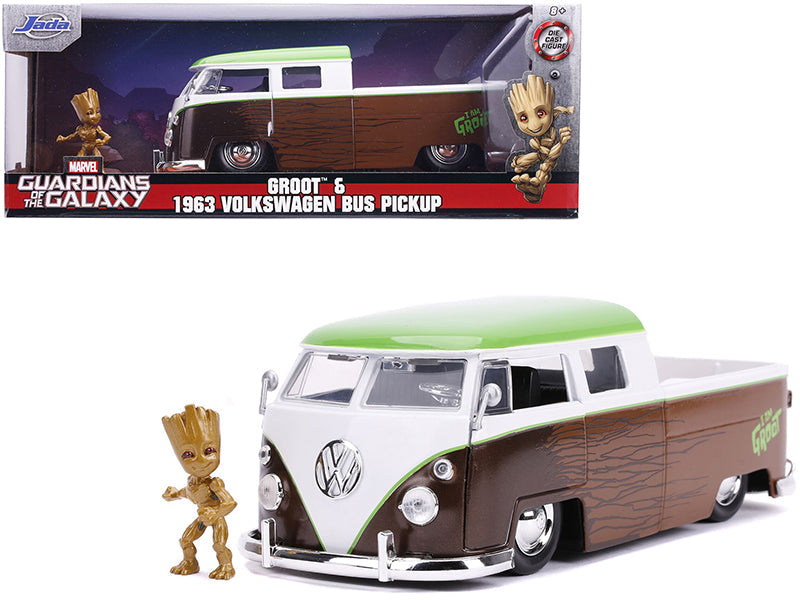 1963 Volkswagen Bus Pickup Truck with Groot Diecast Figurine "Guardians of the Galaxy" "Marvel" Series 1/24 Diecast Model Car by Jada  free shipping USA
