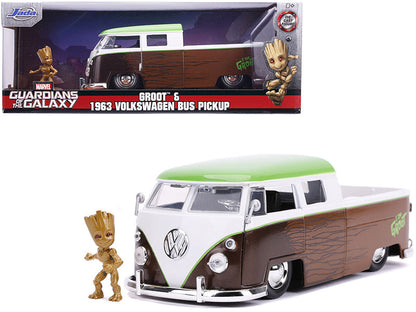 1963 Volkswagen Bus Pickup Truck with Groot Diecast Figurine "Guardians of the Galaxy" "Marvel" Series 1/24 Diecast Model Car by Jada  free shipping USA