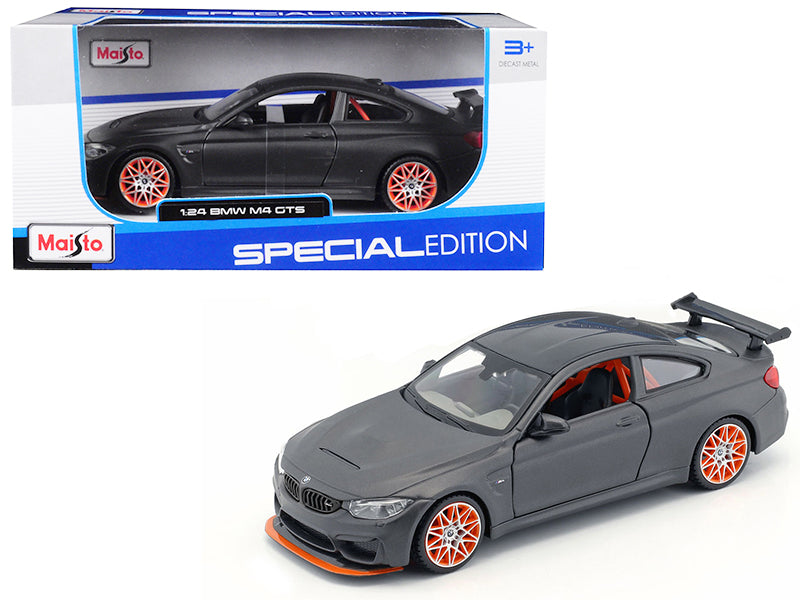 BMW M4 GTS Gray with Carbon Top and Orange Wheels 1/24 Diecast Model Car by Maisto  free shipping USA