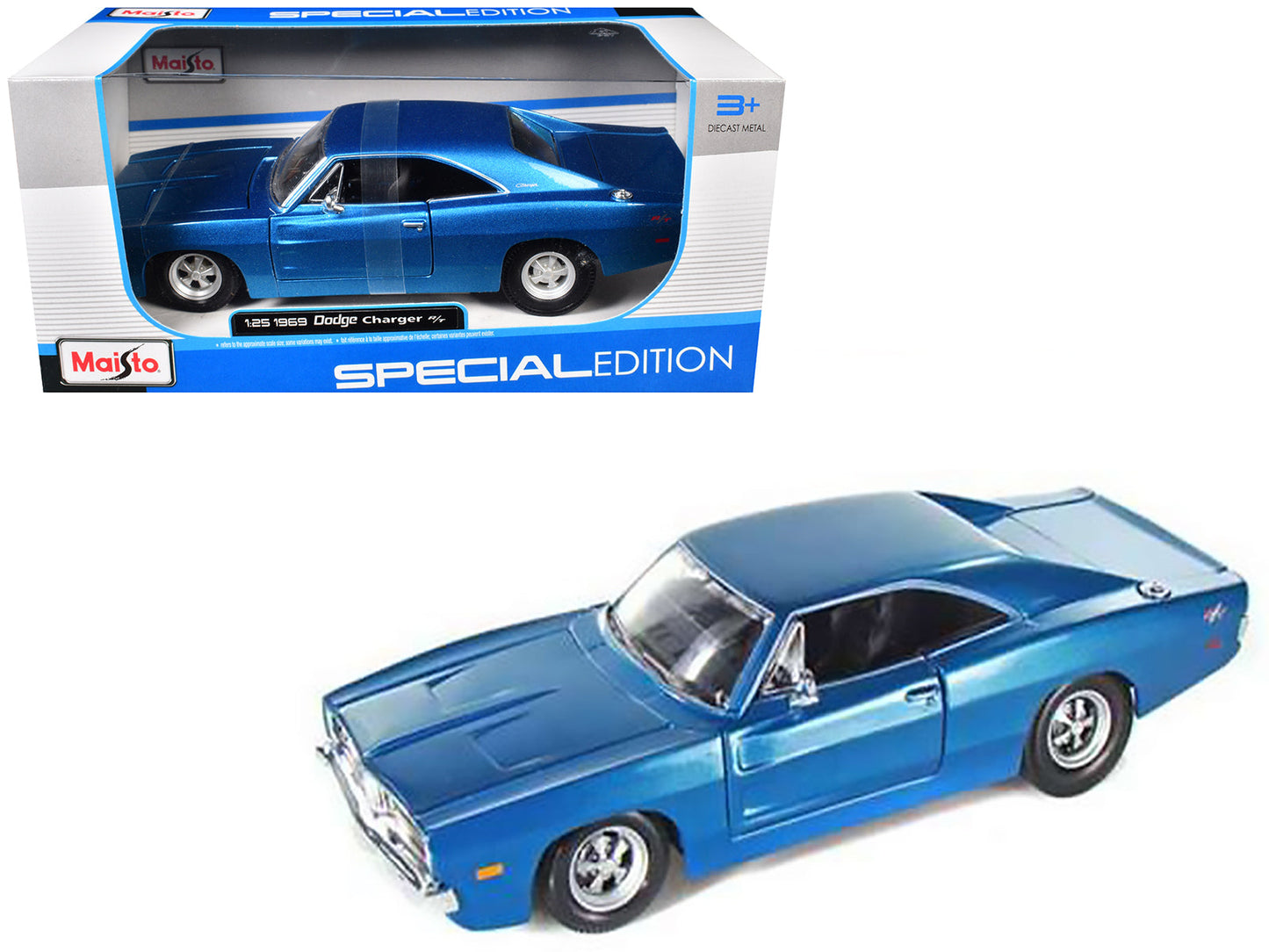 1969 Dodge Charger R/T Hemi Blue 1/25 Diecast Model Car by Maisto  free shipping USA