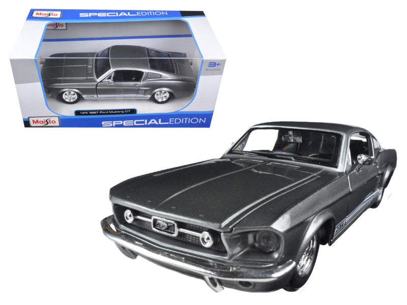 1967 Ford Mustang GT Gray Metallic with White Stripes 1/24 Diecast Model Car by Maisto  free shipping USA
