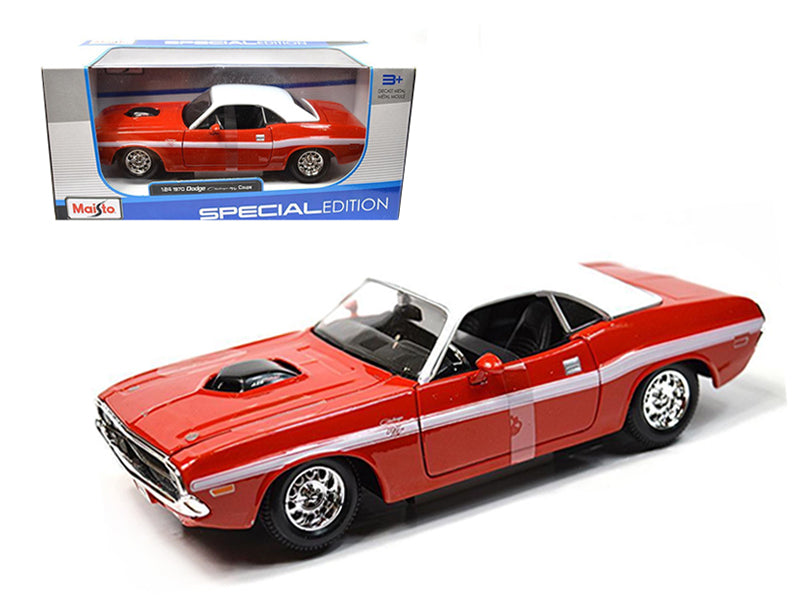 1970 Dodge Challenger R/T Coupe Red with White Top and White Stripes 1/24 Diecast Model Car by Maisto  free shipping USA