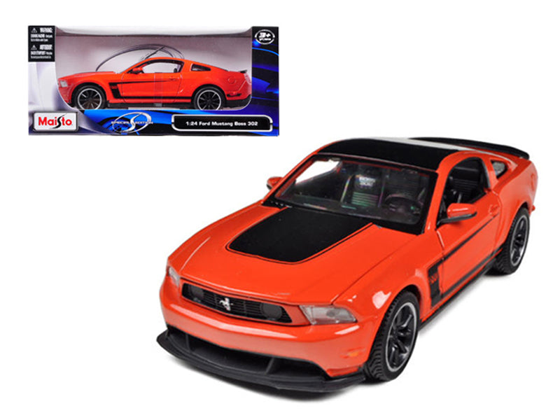 2012 Ford Mustang Boss 302 Orange and Black 1/24 Diecast Model Car by Maisto  free shipping USA