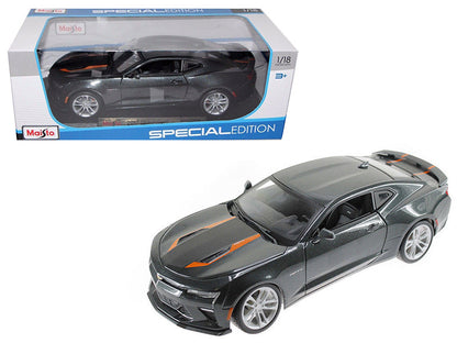 2017 Chevrolet Camaro SS Gray Metallic with Orange Stripes "50th Anniversary" "Special Edition" Series 1/18 Diecast Model Car by Maisto  free shipping USA