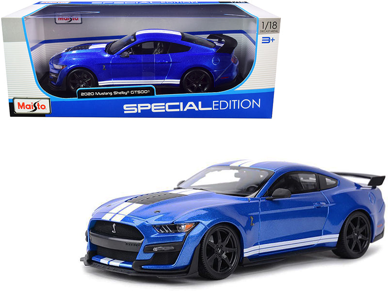 2020 Ford Mustang Shelby GT500 Blue Metallic with White Stripes "Special Edition" 1/18 Diecast Model Car by Maisto  free shipping USA