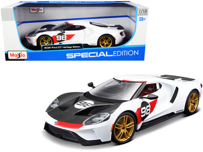 2021 Ford GT #98 White "Heritage Edition" 1/18 Diecast Model Car by Maisto  free shipping USA