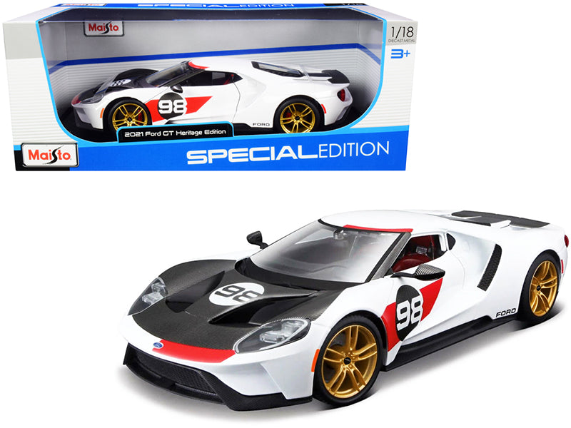 2021 Ford GT #98 White "Heritage Edition" 1/18 Diecast Model Car by Maisto  free shipping USA