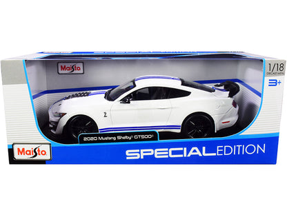 2020 Ford Mustang Shelby GT500 White with Blue Stripes "Special Edition" 1/18 Diecast Model Car by Maisto  free shipping USA