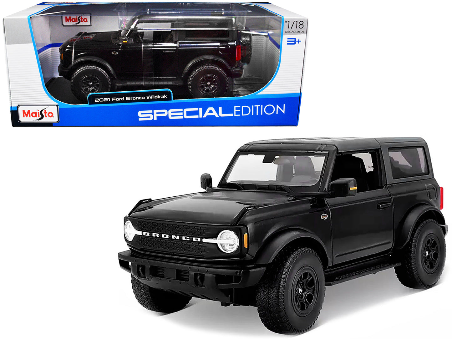 2021 Ford Bronco Wildtrak Black Metallic with Dark Gray Top "Special Edition" 1/18 Diecast Model Car by Maisto  free shipping USA