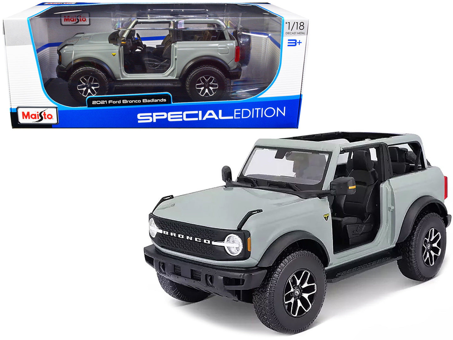 2021 Ford Bronco Badlands Light Gray "Special Edition" 1/18 Diecast Model Car by Maisto  free shipping USA