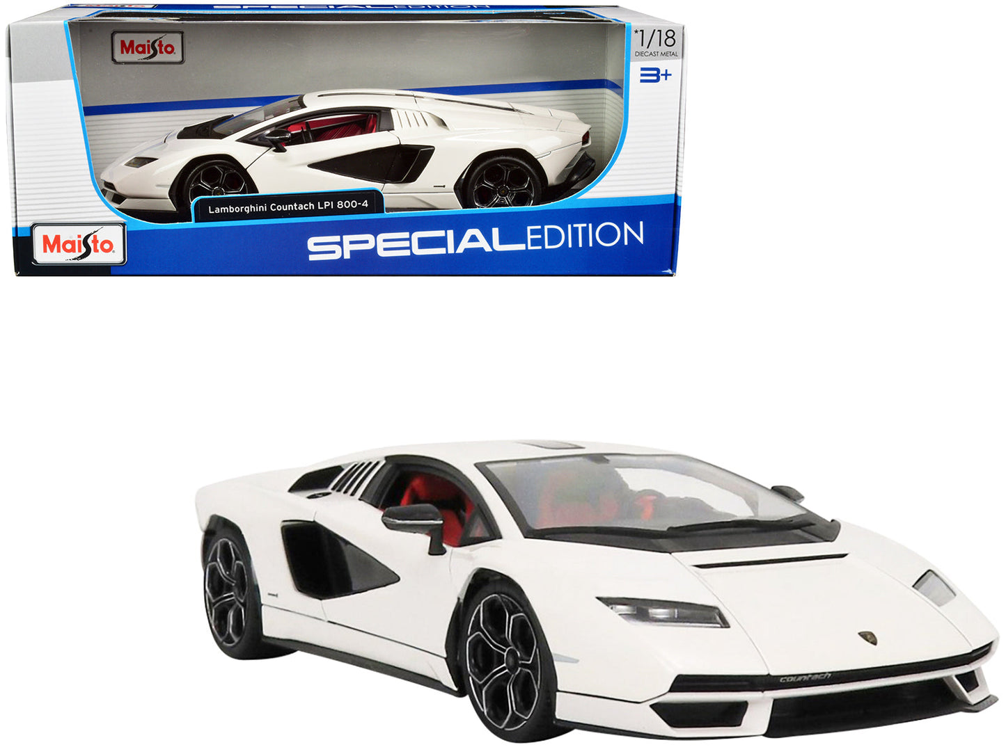 Lamborghini Countach LPI 800-4 White with Black Accents and Red Interior "Special Edition" 1/18 Diecast Model Car by Maisto  free shipping USA