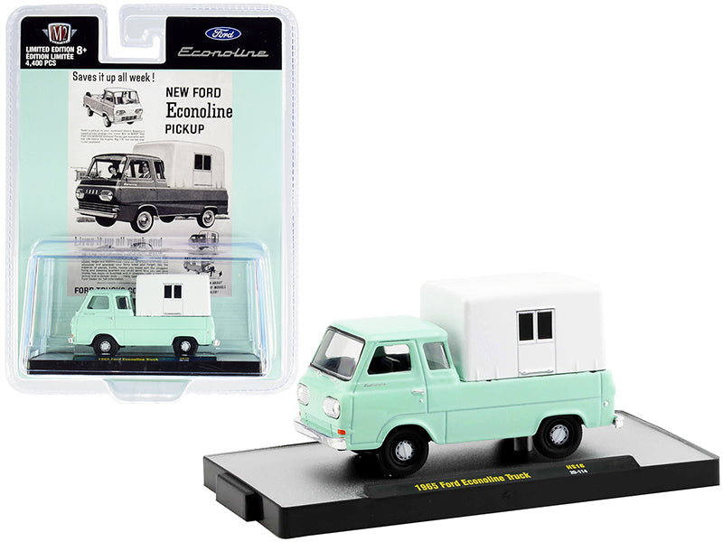 1965 Ford Econoline Pickup Truck with Camper Shell Mint Green and White Limited Edition to 4400 pieces Worldwide 1/64 Diecast Model Car by M2 Machines  free shipping USA