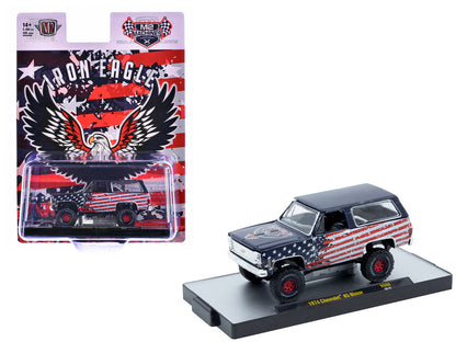 1974 Chevrolet K5 Blazer "Iron Eagle" Dark Blue with American Flag Graphics Limited Edition to 5500 pieces Worldwide 1/64 Diecast Model Car by M2 Machines  free shipping USA