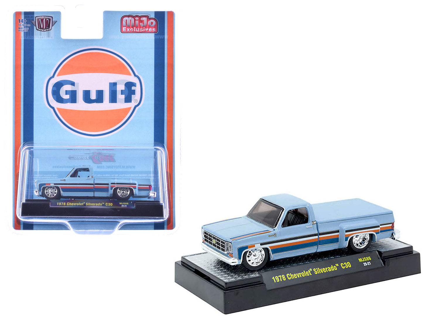 1978 Chevrolet Silverado 30 Pickup Truck "Gulf Oil" Light Blue with Stripes Limited Edition to 10560 pieces Worldwide 1/64 Diecast Model Car by M2 Machines  free shipping USA