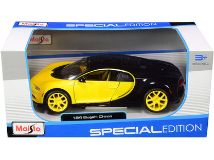 Bugatti Chiron Yellow and Black 1/24 Diecast Model Car by Maisto  free shipping USA