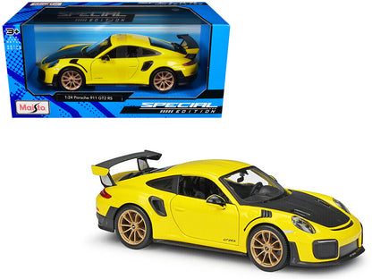 Porsche 911 GT2 RS Yellow with Carbon Hood and Gold Wheels "Special Edition" 1/24 Diecast Model Car by Maisto  free shipping USA
