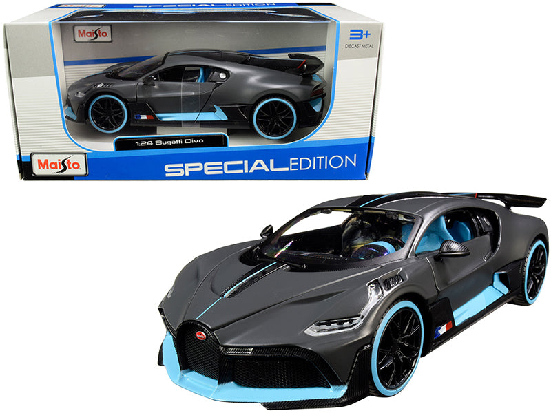 Bugatti Divo Satin Charcoal Gray with Carbon and Blue Accents "Special Edition" 1/24 Diecast Model Car by Maisto  free shipping USA