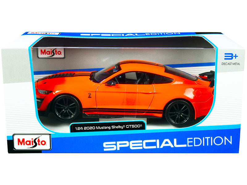 2020 Ford Mustang Shelby GT500 Bright Orange with Black Stripes 1/24 Diecast Model Car by Maisto  free shipping USA