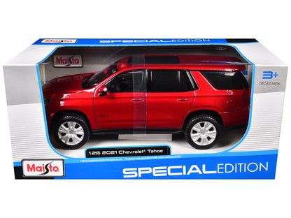 2021 Chevrolet Tahoe Red Metallic with Sunroof 1/24 Diecast Model Car by Maisto  free shipping USA