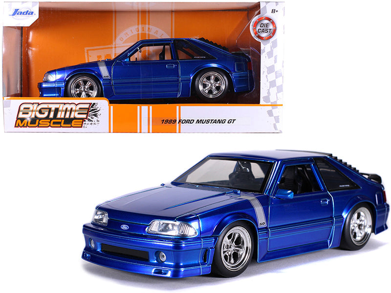 1989 Ford Mustang GT 5.0 Candy Blue with Silver Stripes "Bigtime Muscle" 1/24 Diecast Model Car by Jada  free shipping USA
