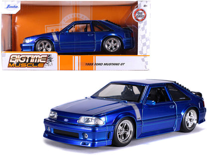 1989 Ford Mustang GT 5.0 Candy Blue with Silver Stripes "Bigtime Muscle" 1/24 Diecast Model Car by Jada  free shipping USA