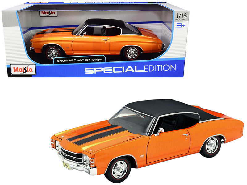 1971 Chevrolet Chevelle SS 454 Sport Orange Metallic with Black Top and Black Stripes 1/18 Diecast Model Car by Maisto  free shipping USA