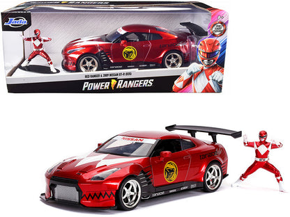 2009 Nissan GT-R (R35) Candy Red and Red Ranger Diecast Figurine "Power Rangers" 1/24 Diecast Model Car by Jada  free shipping USA