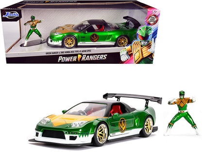 2002 Honda NSX Type-R Japan Spec RHD (Right Hand Drive) and Green Ranger Diecast Figurine "Power Rangers" 1/24 Diecast Model Car by Jada  free shipping USA