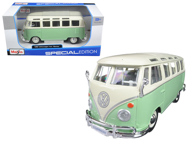 Volkswagen Van Samba Bus Green and Cream 1/25 Diecast Model by Maisto  free shipping USA
