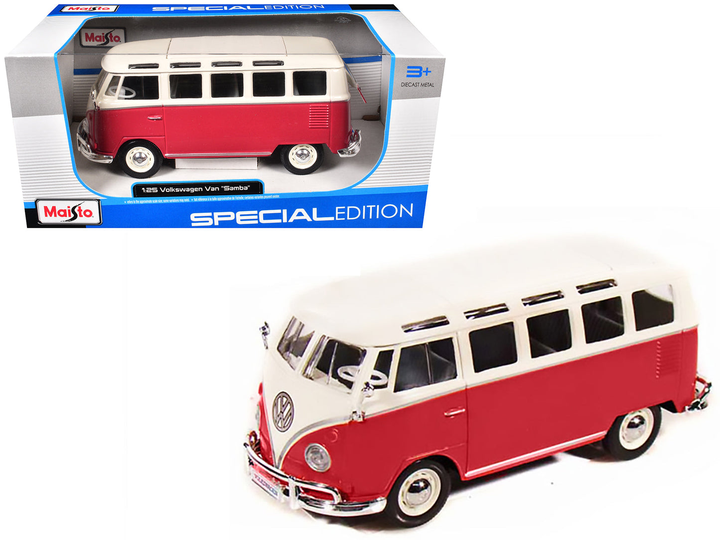Volkswagen Van Samba Bus Red and White 1/25 Diecast Model by Maisto  free shipping USA