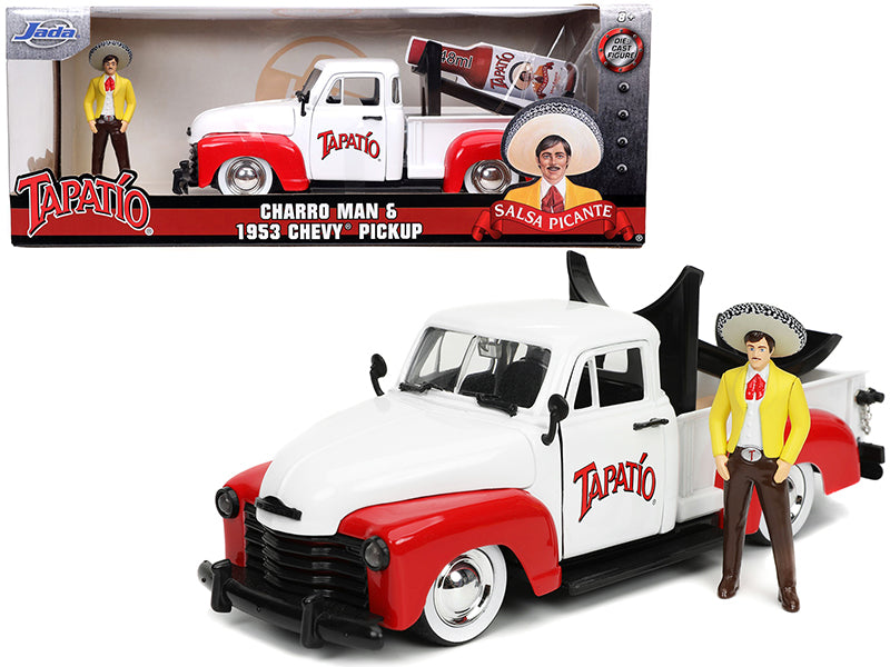 1953 Chevrolet Pickup Truck White and Red with Charro Man Diecast Figurine "Tapatio" 1/24 Diecast Model Car by Jada  free shipping USA
