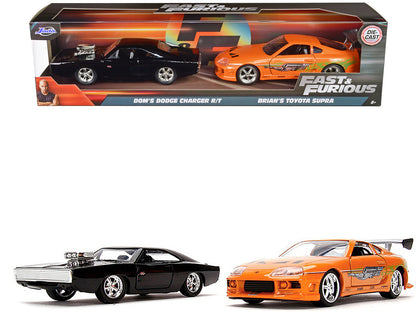 Dom's Dodge Charger R/T Black and Brian's Toyota Supra Orange Set of 2 pieces "Fast & Furious" Series 1/32 Diecast Model Cars by Jada  free shipping USA