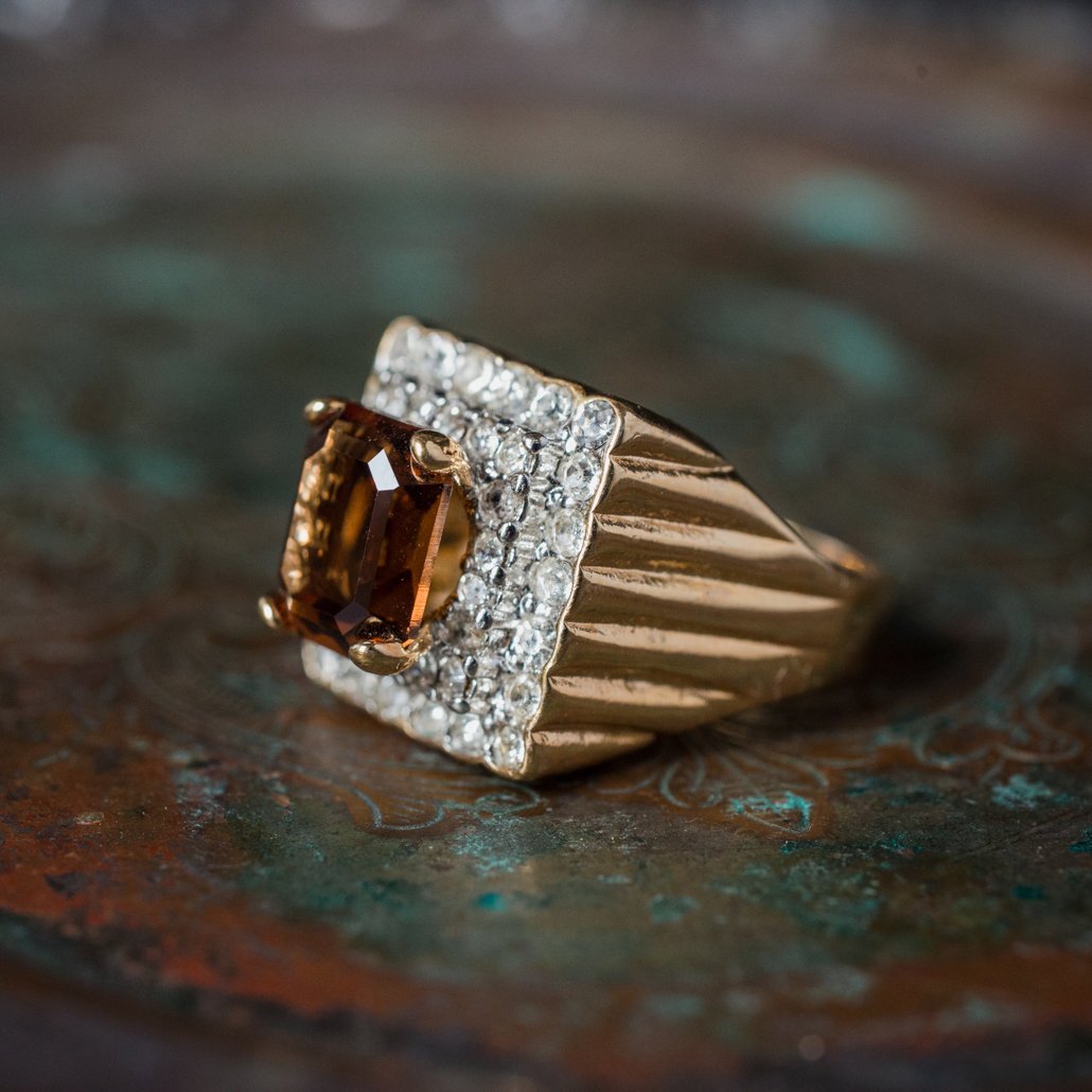 Vintage Austrian Crystal Cocktail Ring 18k Yellow or White Gold Electroplated Women's Birthstne RingMade in USA by PVD Vintage Jewelry
