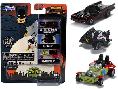 "Batman" (1966-1968) Classic TV Series 3 piece Set "Nano Hollywood Rides" Diecast Models by Jada  free shipping USA