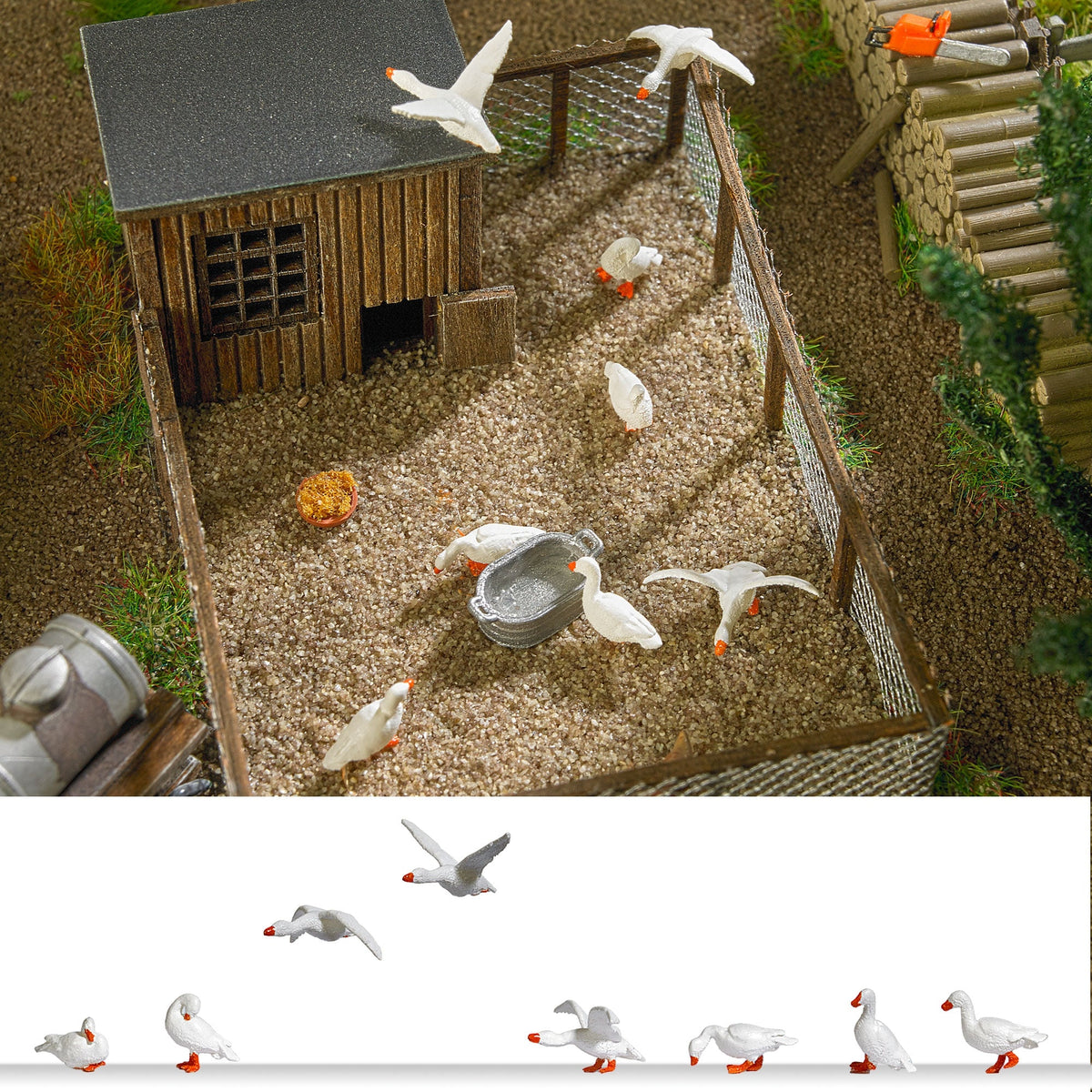 Busch 1195 HO Scale Domestic Geese Figures, pkg(8)