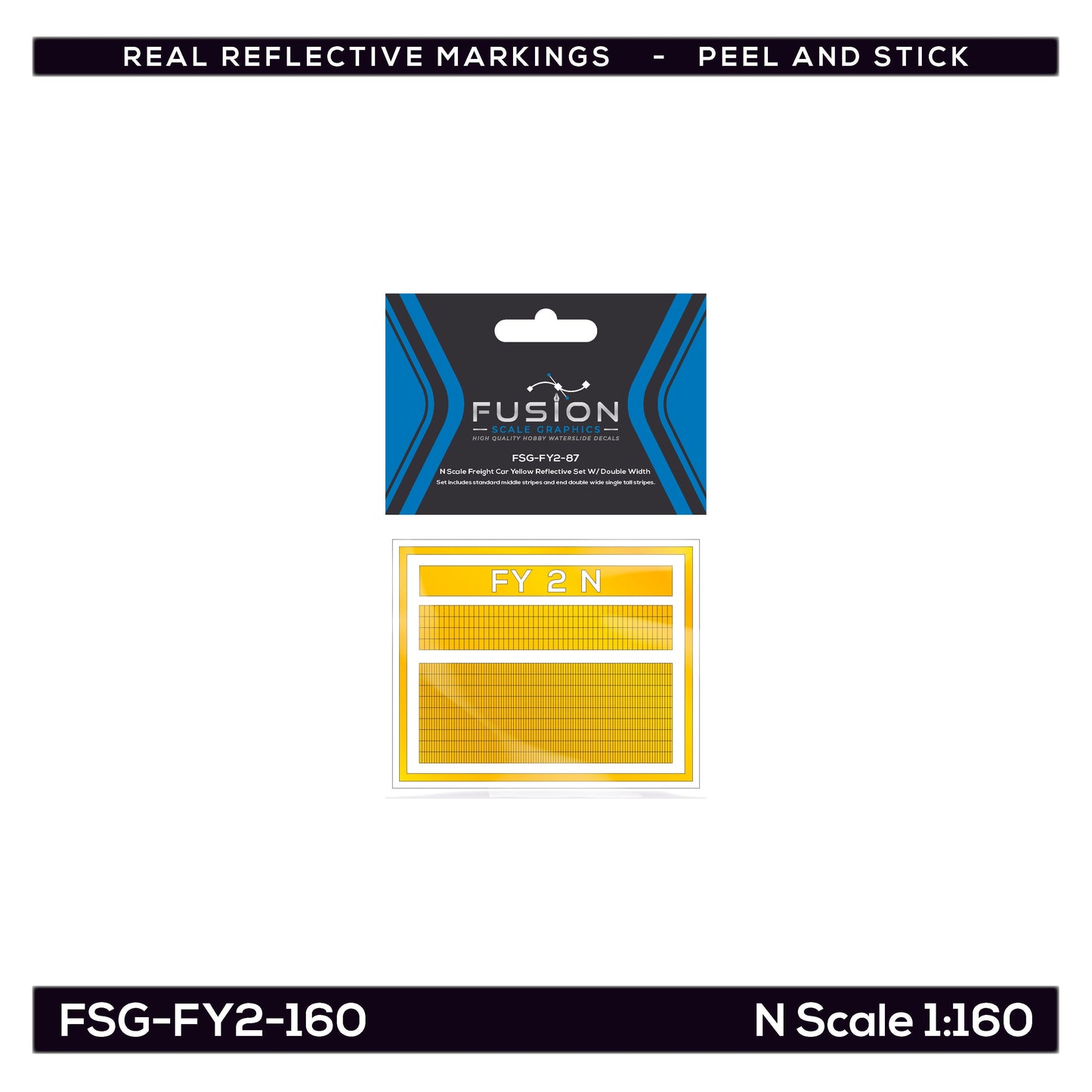 N Scale Railroad Freight Car Yellow Reflective Markings Set W/ Double Width Stripes