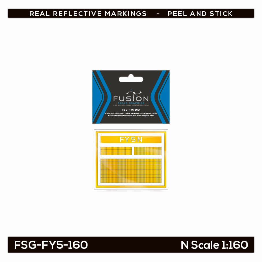 N Scale Railroad Freight Car Yellow Reflective Markings Set Mixed
