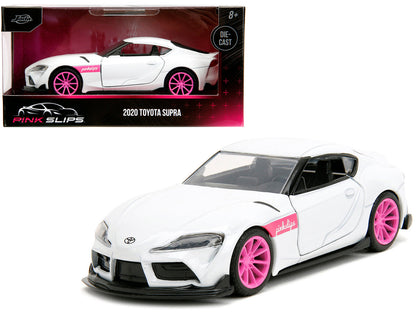 2020 Toyota Supra White Metallic with Pink Wheels "Pink Slips" Series 1/32 Diecast Model Car by Jada  free shipping USA
