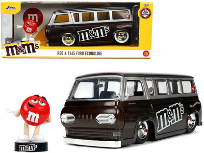 1965 Ford Econoline Bus Brown Metallic and Silver with Red M&M's Diecast Figurine "Hollywood Rides" Series 1/24 Diecast Model Car by Jada  free shipping USA