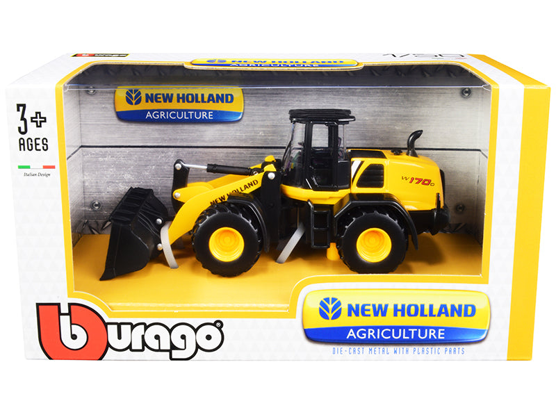 New Holland W170D Wheel Loader Yellow and Black "New Holland Agriculture" Series 1/50 Diecast Model by Bburago  free shipping USA