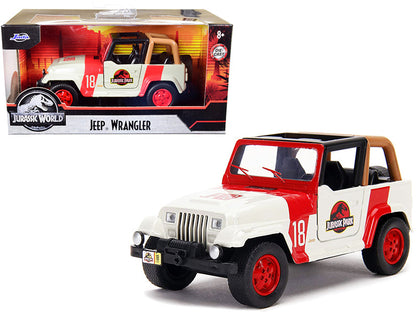 Jeep Wrangler #18 "Jurassic Park" Red and Beige "Jurassic World" 1/32 Diecast Model Car by Jada  free shipping USA