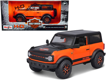 2021 Ford Bronco Badlands Orange and Black "Harley Davidson" "H-D Custom" Series 1/24 Diecast Model Car by Maisto  free shipping USA