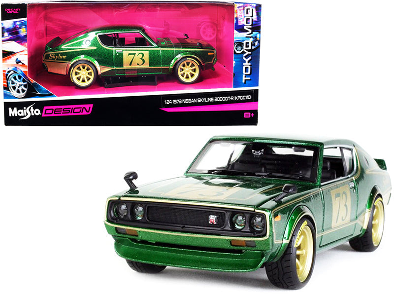 1973 Nissan Skyline 2000GT-R (KPGC110) #73 Green Metallic with Gold Stripes "Tokyo Mod" Series 1/24 Diecast Model Car by Maisto  free shipping USA